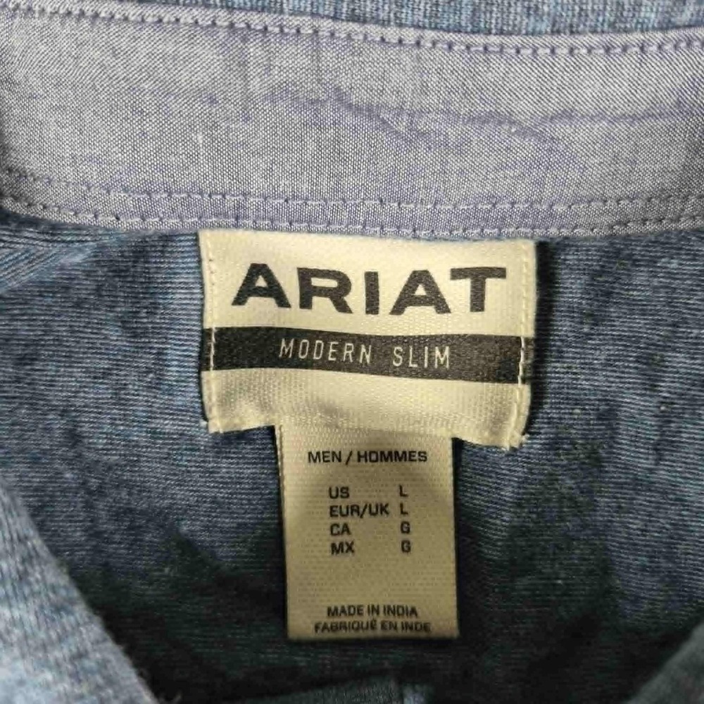 Ariat Polo Shirt Men's Large Blue Retro Western Pearl Snap Button Modern Slim - Picture 5 of 7